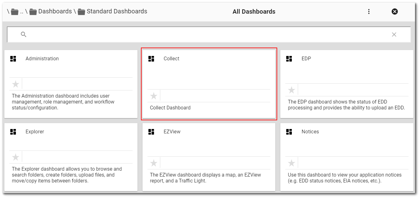 Select the EQuIS Collect dashboard Select the EQuIS Collect dashboard