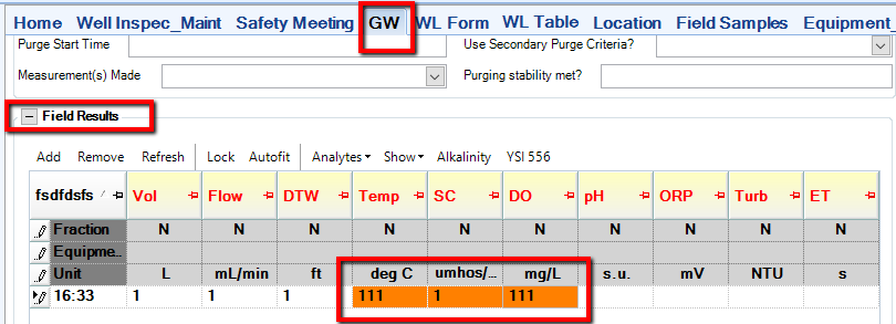 Field results outside the established ranges Field results outside the established ranges